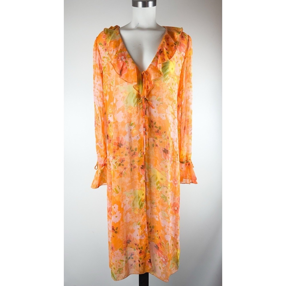 Y2K Wild Fable Ruffle Floral Duster Orange Size S